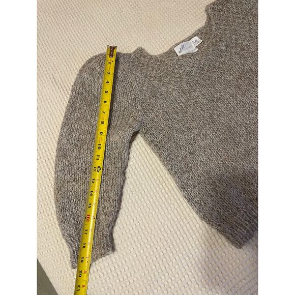 VTG JH Collectibles Hand Knitted Gray Wool Blend Puff 3/4 Sleeve Sweater Medium - Picture 7 of 12